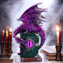 Load image into Gallery viewer, Gothic Purple Dragon Figurine on Spell book Mythical Grimoire Fantasy Sculpture