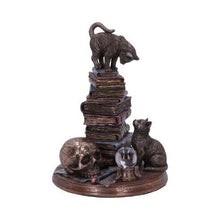Load image into Gallery viewer, Feline Scholars Alchemy Bronze Figurine – Gothic Cats and Books Home Display