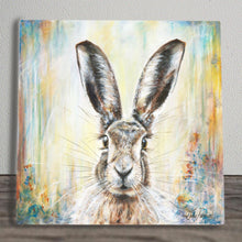 Load image into Gallery viewer, LONE DANCING HARE Ceramic Art Tile by Pankhurst Gallery 20x20 cm Ready to Hang Home Decor