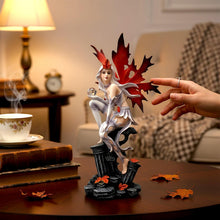 Load image into Gallery viewer, Dark Gothic Fairy Figurine Sitting on Plinth with Crystal Ball Fantasy Mystical Statue