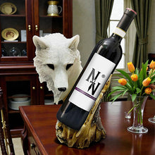 Laden Sie das Bild in den Galerie-Viewer, Wolf Head Wine Holder Fantasy Gothic Home Decor Animal Sculpture Wine Rack
