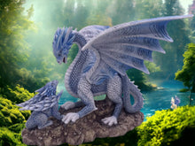 Load image into Gallery viewer, Enchanting Celestial Blue Dragon & Hatchling Figurine, Mystical Fantasy Dragon Sculpture Home Decor, Unique Collectible Fantasy Art-OsirisTradingUK