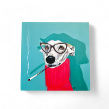 Load image into Gallery viewer, Delores Whippet Dog Ceramic Art Tile 20x20cm by Victoria Coleman - Quirky Wall Decor, Ready to Hang, Unique Dog Lover Gift, Handmade Ceramic Tile Art"