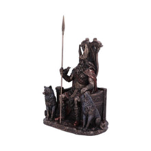 Load image into Gallery viewer, Bronze Odin All Father Figurine | Norse Mythology Statue with Wolves and Throne 22cm