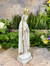 Load image into Gallery viewer, Resin Statue of Our Lady of Fatima, Religious Figure with Golden Accents, Elegant Virgin Mary Sculpture, Spiritual Christian Decor