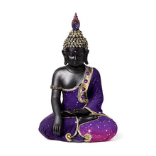 Laden Sie das Bild in den Galerie-Viewer, Thai Buddha Meditation Figurine | Black & Purple Zen Statue | 30cm Resin Home Decor
