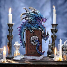 Laden Sie das Bild in den Galerie-Viewer, Mystical Dragon on Skull Book Figurine – Gothic Fantasy Ornament 22cm