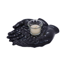 Load image into Gallery viewer, Palmist's Guide Black Chiromancy Hands Candle Holder | Gothic Decor, Hand-Painted Resin, 22.3cm