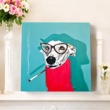 Load image into Gallery viewer, Delores Whippet Dog Ceramic Art Tile 20x20cm by Victoria Coleman - Quirky Wall Decor, Ready to Hang, Unique Dog Lover Gift, Handmade Ceramic Tile Art"