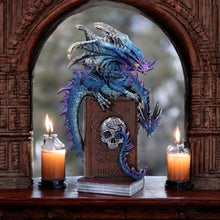 Laden Sie das Bild in den Galerie-Viewer, Mystical Dragon on Skull Book Figurine – Gothic Fantasy Ornament 22cm