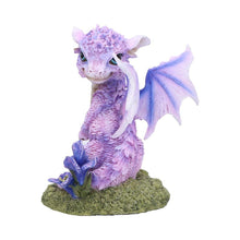 Load image into Gallery viewer, Cute Lavender Dragon Figurine – Mythical Fantasy Resin Statue with Floral Base 12cm