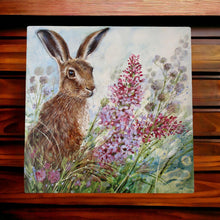 Load image into Gallery viewer, Judith Yates Lilac Hare Ceramic Art Tile 20x20cm Wall Hanging Home Decor Gift