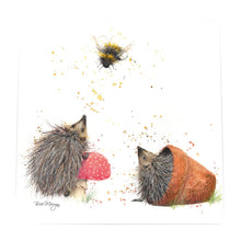 Load image into Gallery viewer, Brillo Barb & Bumble Ceramic Art Tile by Bree Merryn - 20x20 cm | Ready to Hang | Beautiful Hedgehog and Bee Design