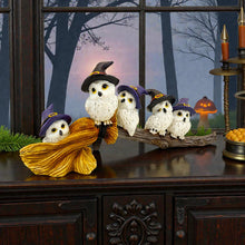 Load image into Gallery viewer, Cute Witch Owls Sitting On Broom Statue Gothic Halloween Fantasy Ornament