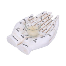 Load image into Gallery viewer, Palmist's Guide White Chiromancy Hands Candle Holder | Gothic Home Decor, Hand-Painted Resin, 22.3cm