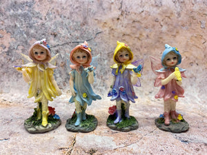 Enchanted Miniature Flower Fairy Figurines, Set of 4 - Whimsical Decor, Perfect for Fairy Garden - Gift Ready with Charming Bags