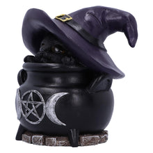 Load image into Gallery viewer, Peek-a-Brew Cat in Cauldron Ornament – 14.5cm Light-Up Gothic Decor
