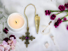 Load image into Gallery viewer, Divination Clear Quartz Dowsing Pendulum with Celtic Cross Charm – Energy Healing Crystal Pendulum, Spiritual Reiki Infused-OsirisTradingUK