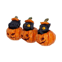 Load image into Gallery viewer, Black Cat Pumpkin Ornaments Set 3 See Hear Speak No Evil Gothic Halloween Figures