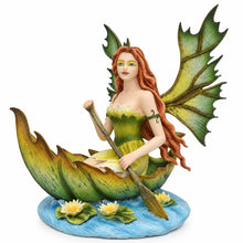 Load image into Gallery viewer, Fairy in Leaf Boat Ornament Flower Water Lily Woodland Fantasy Figurine 20.5cm