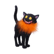 Load image into Gallery viewer, Furdinand Black Cat Figurine with Orange Feather Boa – 23cm Quirky Halloween Decor