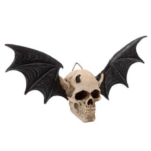 Laden Sie das Bild in den Galerie-Viewer, Wall-Mounted Gothic Skull Plaque - Bat Wings Occult Halloween Decor