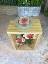 Laden Sie das Bild in den Galerie-Viewer, Elegant Orchid Artificial Flower Arrangement with Wooden Candle Holder - 19 cm Tall - White-OsirisTradingUK