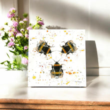 Load image into Gallery viewer, Three Bees Wall Art Tile by Bree Merryn – Handcrafted 20x20cm Ceramic Hanging Decor | Bumblebee Wildlife Illustration | Nature-Inspired Artwork | Perfect for Home, Office, or Gift"
