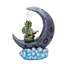Laden Sie das Bild in den Galerie-Viewer, Mystical Green Dragon on Crescent Moon – LED Figurine Gothic Fantasy Decor