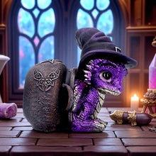 Laden Sie das Bild in den Galerie-Viewer, Whimsical Baby Dragon in Cauldron Gothic Witchcraft Fantasy Figurine Collectible