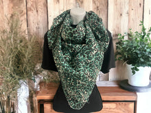 Load image into Gallery viewer, Chic Green Leopard Print Scarf, Trendy Animal Pattern Cotton Wrap, Fashionable Square Scarf, Versatile for All Seasons-OsirisTradingUK
