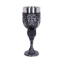 Load image into Gallery viewer, Twin Black Cat Goblets Familiars Gothic Chalice Set Wiccan Occult Wine Glasses