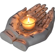 Load image into Gallery viewer, Palmist's Guide White Chiromancy Hands Candle Holder | Gothic Home Decor, Hand-Painted Resin, 22.3cm