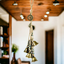 Load image into Gallery viewer, Bohemian Witch Protection Hanging Bells, Enchanted Metal Bells with Beads, Rustic Wiccan Decor, Mystical Home Charm for Harmony and Balance-OsirisTradingUK