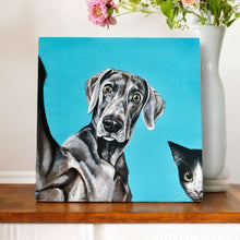 Load image into Gallery viewer, Selfie Ceramic Art Tile by Victoria Coleman 20x20 cm Cute Dog & Cat Design