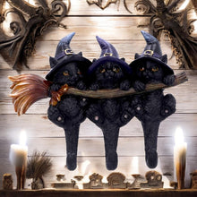 Load image into Gallery viewer, Black Cat Key Holder Witches Broomstick Wall Hook Gothic Decor Ornament Wiccan