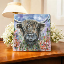 Load image into Gallery viewer, TEDDY HIGHLAND COW Ceramic Art Tile by Pankhurst Gallery 20X20 cm - Ready to Hang - Beautiful Gift