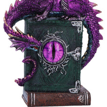 Load image into Gallery viewer, Gothic Purple Dragon Figurine on Spell book Mythical Grimoire Fantasy Sculpture