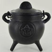 Load image into Gallery viewer, Cast Iron Pentagram Cauldron Wiccan Altar Tool Pagan Witchcraft Ritual Burner