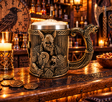 Laden Sie das Bild in den Galerie-Viewer, Viking Warrior Tankard Norse Wolf Dragon Beer Mug Medieval Celtic Gothic Gift