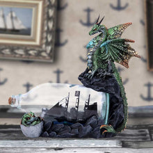 Load image into Gallery viewer, Majestic Green Dragon Figurine with Ship in a Bottle | Hand-Painted 22cm Resin Fantasy Decor | Mythical Collectible Ornament