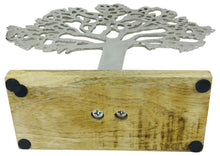 Load image into Gallery viewer, Contemporary Silver Tree Decor - Metal Ornament with Wooden Base, Perfect Gift