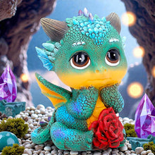 Load image into Gallery viewer, Cinders Mini Dragon Statue Whimsical Mythical Creature Rose Shelf Display Art