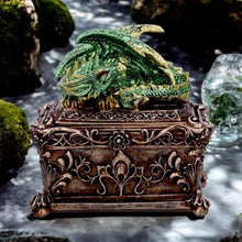 Load image into Gallery viewer, Dragon Jewellery Storage Box - Decorative Green Resin Fantasy Trinket Holder