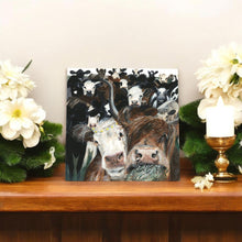 Load image into Gallery viewer, Cow Crowd Ceramic Art Tile by Pankhurst Gallery | 20x20 cm | Wall Hanging | Decorative Ceramic Tile | Boxed