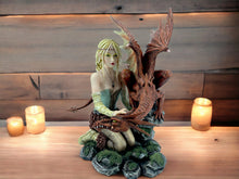 Load image into Gallery viewer, Mystic Guardian Fairy and Dragon Statue - Enchanted Forest Resin Sculpture, Fantasy Collectible Figurine, Trendy Home Accent-OsirisTradingUK