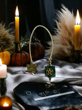 Load image into Gallery viewer, Bloodstone Dowsing Pendulum with Pentagram & Ouija Charm, 24cm Chain, Spiritual Divination Tool in Gift Box