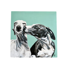 Load image into Gallery viewer, The Kiss Greyhound Dog Art Ceramic Tile 20x20 cm by Victoria Coleman - Unique Home Decor, Ready to Hang Description: Brin