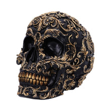 Laden Sie das Bild in den Galerie-Viewer, Ornate Black and Gold Skull Ornament Gothic Home Décor Elegant Skull Sculpture