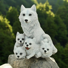 Load image into Gallery viewer, White Wolf & Pups Resin Figurine 12cm – Adorable Family Pack Statue for Wildlife Lovers